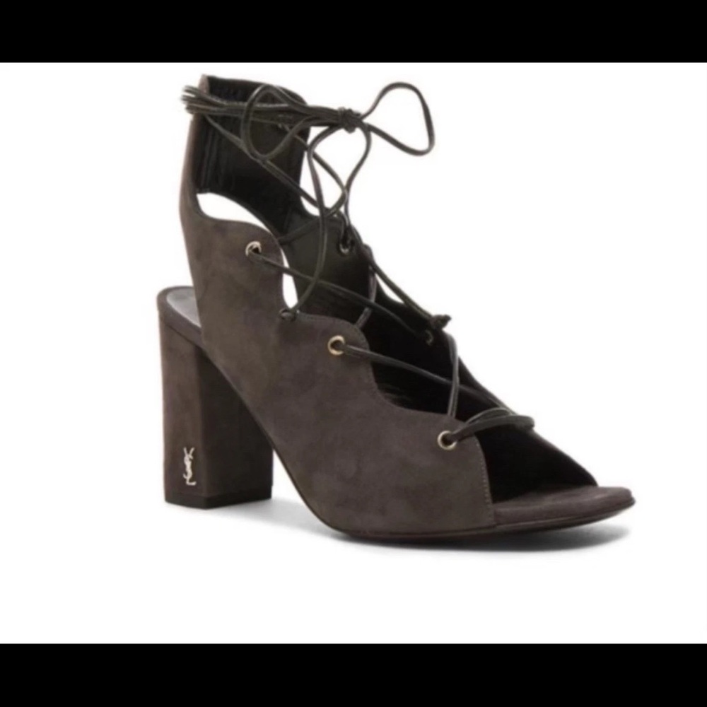 Yves Saint Laurent YSL Dark Gray Suede Lace-Up Heels